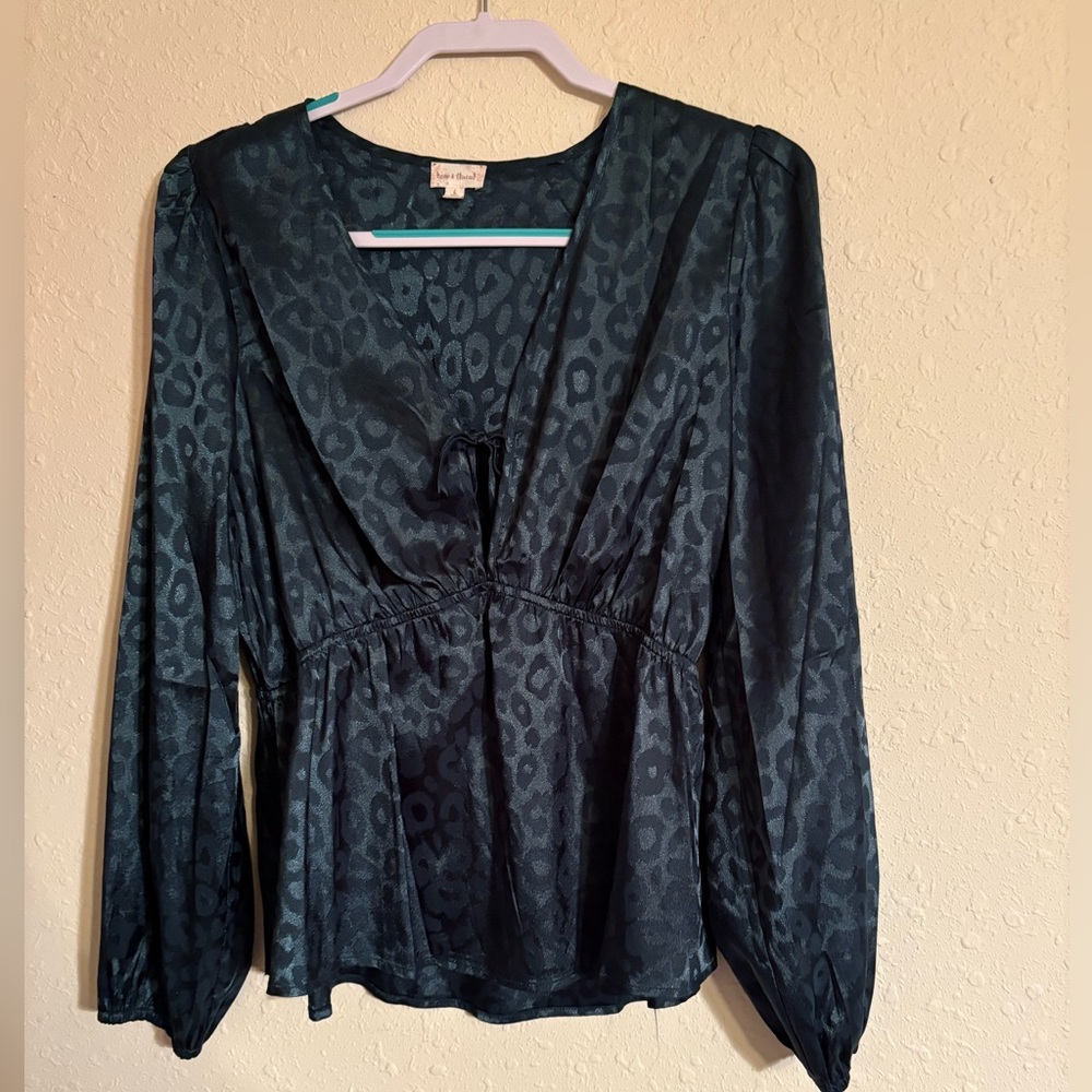 Dark Green Leopard Print Blouse